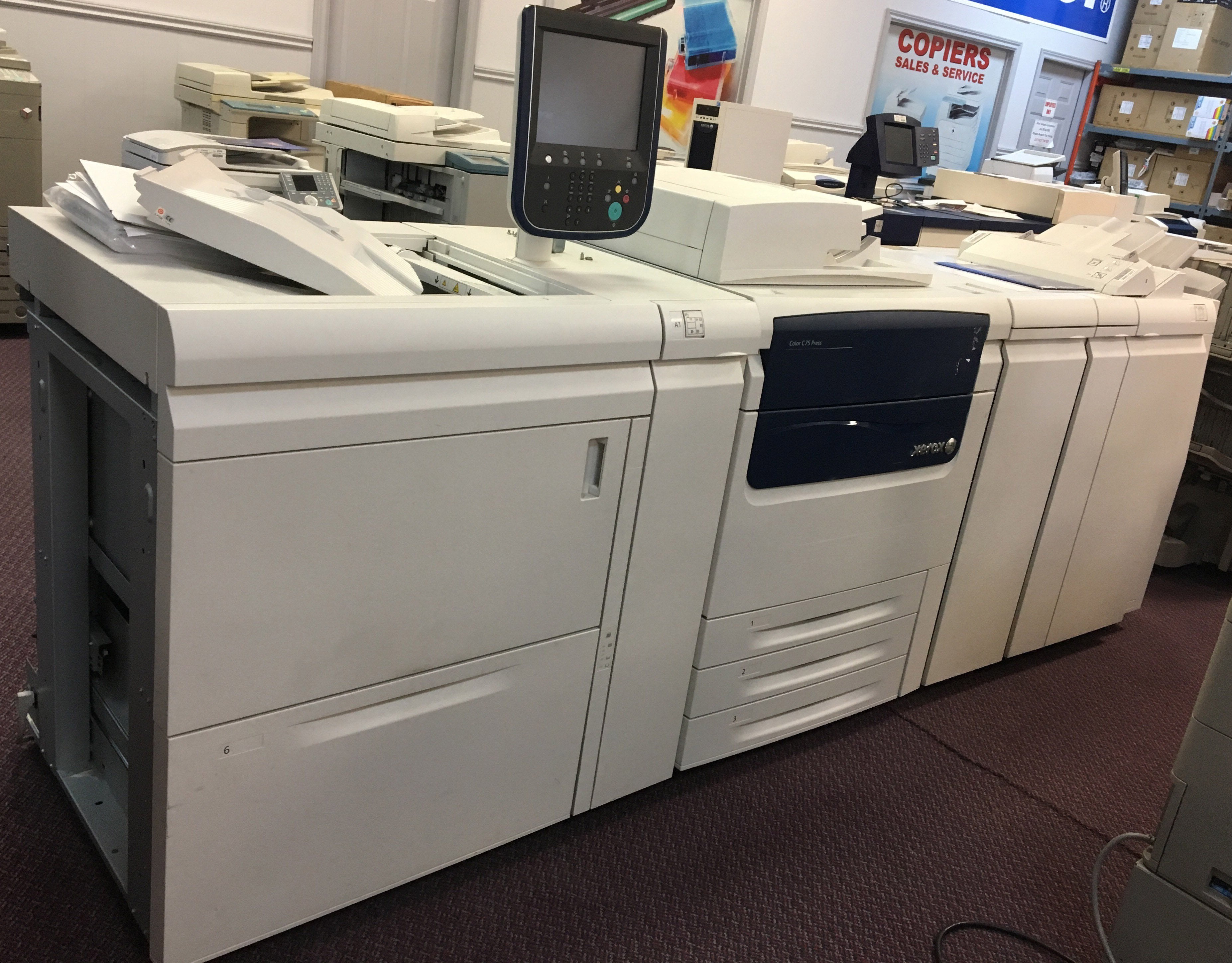 Only $199/month - Xerox Color C75 Press Production Printer Business Copier Large Capacity Tray Booklet maker Finisher