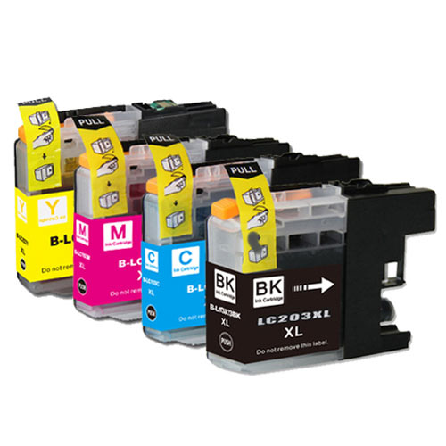 Compatible Brother LC-203 LC203 Printer Ink Cartridge Combo of 4 (Black, Cyan, Yellow, Magenta)