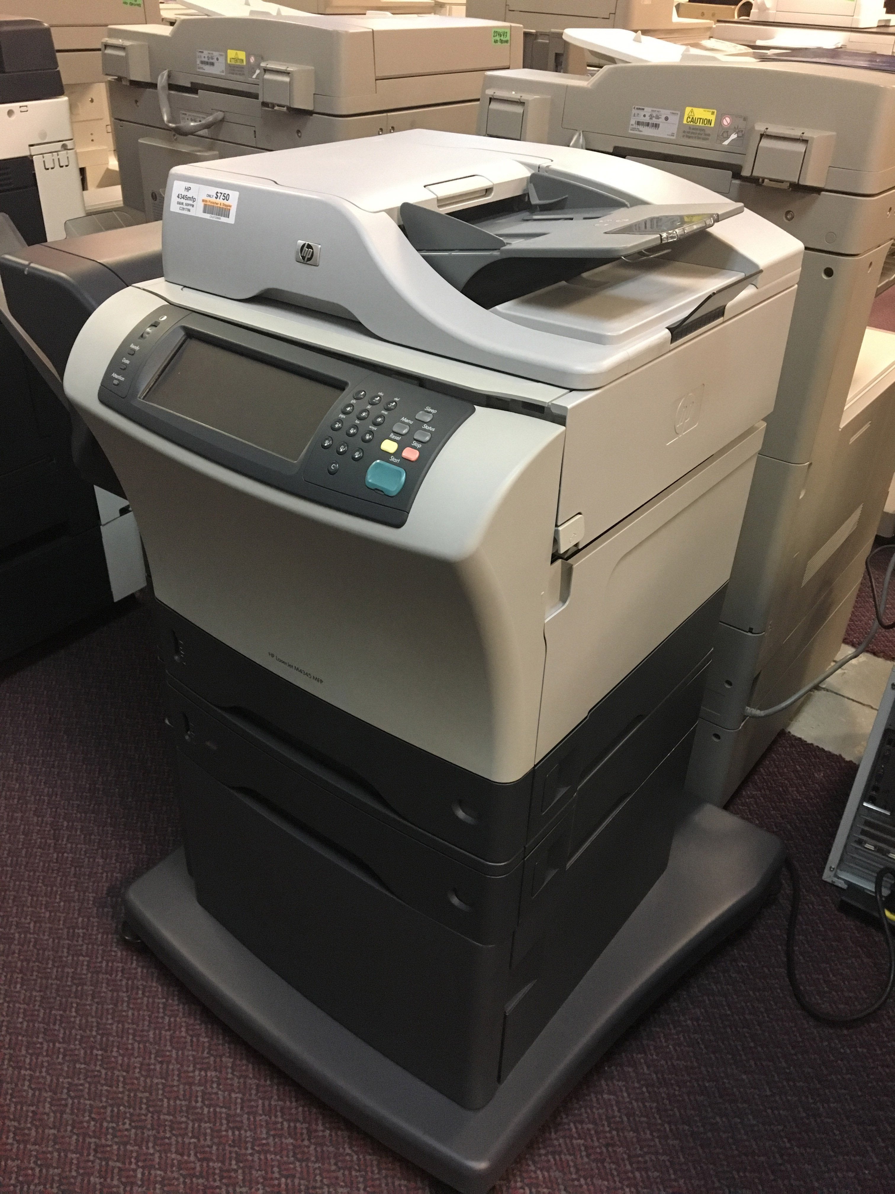 HP 4345mfp 4345 Monochrome Copier Printer Scanner with Stapler Finisher Off-Lease Photocopier Great Deal