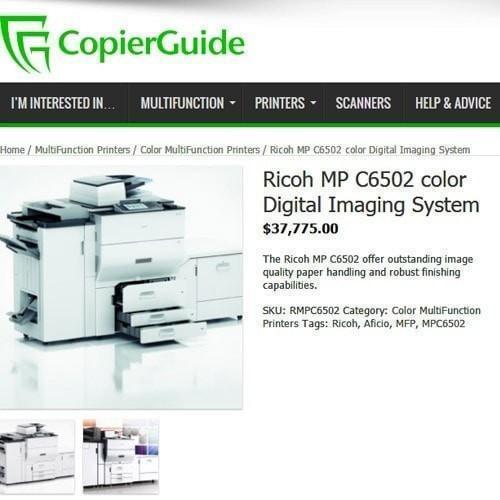 Absolute Toner Ricoh MP C6502 Color Laser High Speed 65 PPM Copier 12x18 with Booklet Maker Finisher Showroom Color Copiers